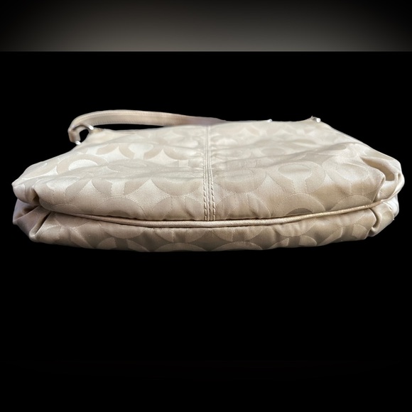 COACH Op Art Satin/Leather Small Handbag Shoulder Bag Beige - Picture 5 of 10